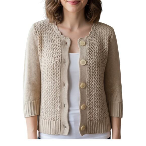 GAP Sweaters - GAP Sweater Women’s Small/Med Tan Button-Up Cardigan Open Knit Sheer Lightweight